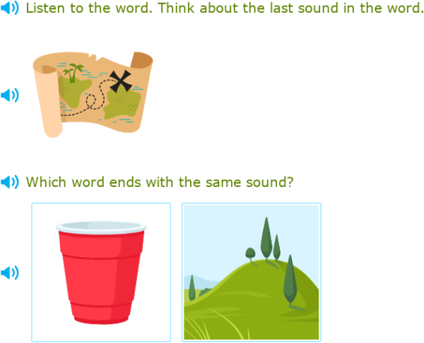 IXL - Which word ends with the same sound? (Kindergarten English practice)