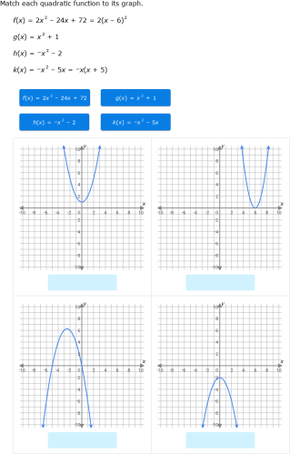 IXL - Match quadratic functions and graphs (Year 13 maths practice)