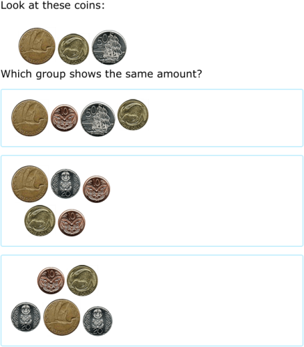 IXL - Equivalent groups of coins (Year 2 maths practice)