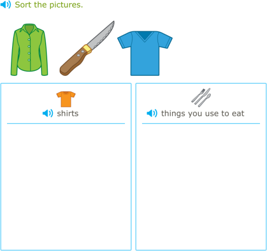 IXL Sort objects into categories (Kindergarten English practice)