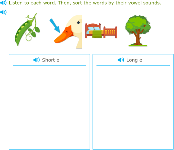 IXL - Sort short and long vowel words (Year 2 English practice)