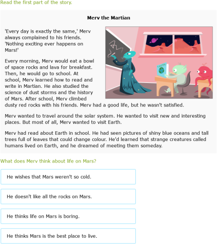 IXL - Read science fiction with illustrations (Year 4 English practice)