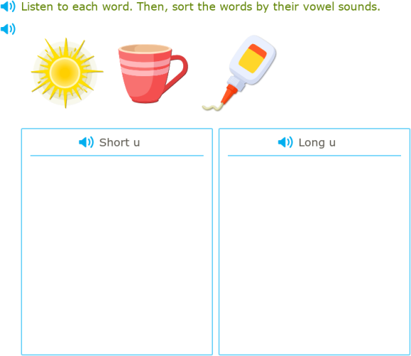 IXL - Sort short and long vowel words (Year 1 English practice)