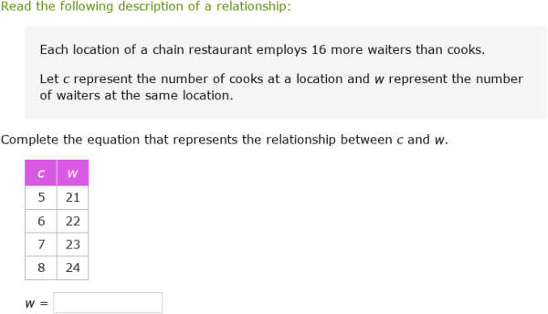 IXL - Write a two-variable equation (Year 7 maths practice)
